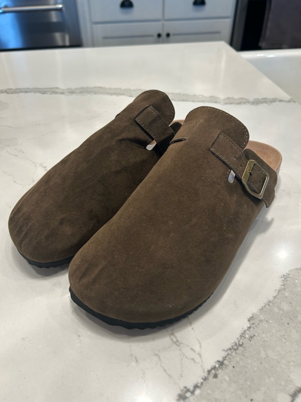 Unisex Suede Slip-On Clog with Buckle - Brown